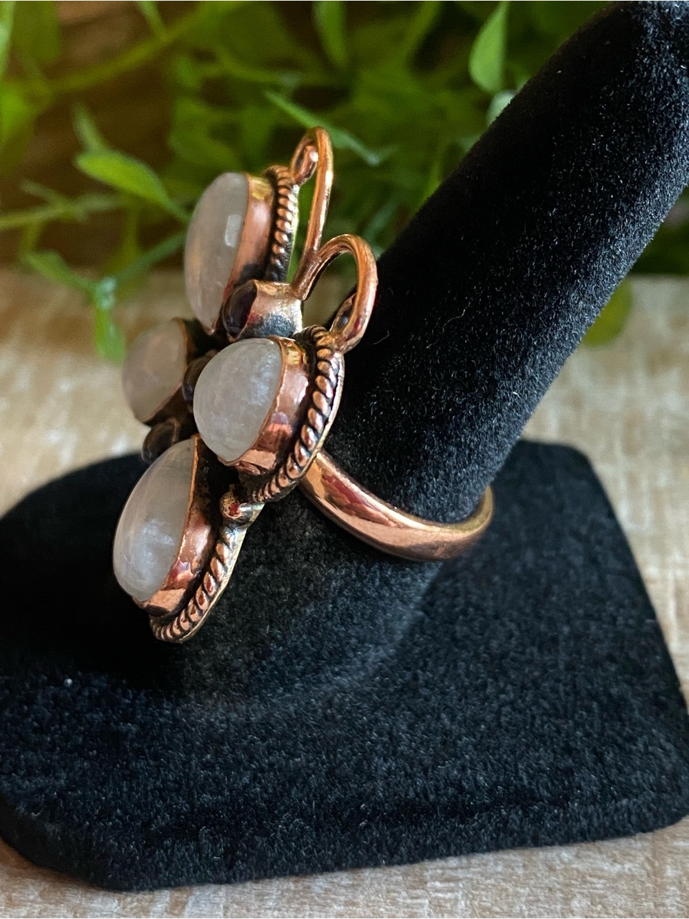 R52 Moonstone/Amethyst multi-stone copper butterfly ring | size: Adjustable - Picture 3 of 9